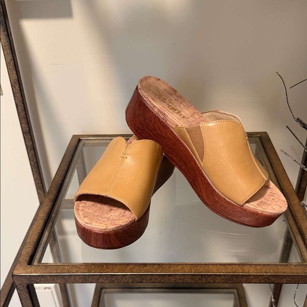 Alegria Mustard Leather Platform Mule Clogs